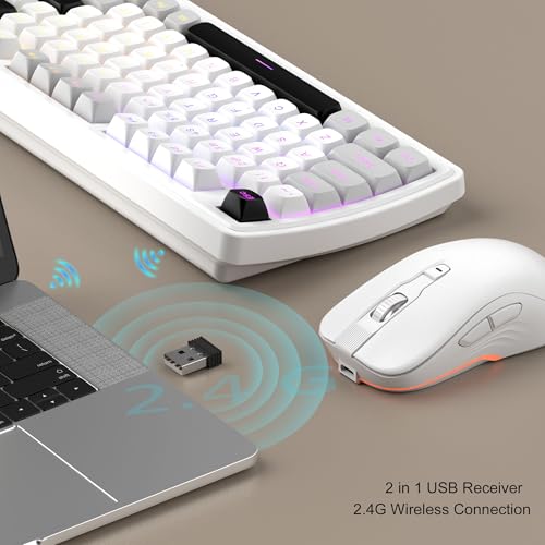 MageGee V990 Creamy Wireless Keyboard and Mouse Combo, 99 Keys RGB Backlit Rechargeable Quiet Gaming Keyboard, Adjustable Optical Mouse, with Number Pad, Keyboards Set for Desktop, Laptop, PC(White) - color: White