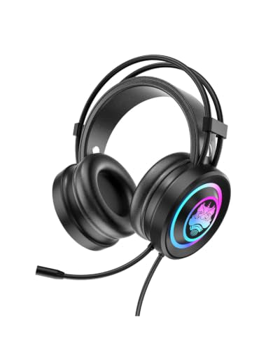 RGB Lighting Gaming Headset with External LED Strip, 360° Surround Sound & Noise Cancelling Mic, Over-Ear Headphones, Comfortable Memory Foam Earmuffs, Adjustable Headband for Long Gaming Sessions