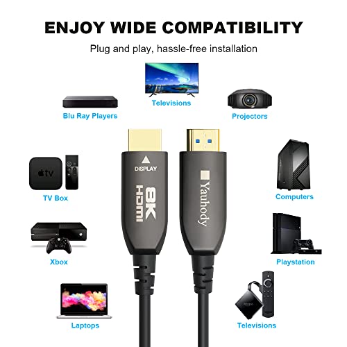 8K HDMI Fiber Optic Cable 50ft, Ultra High Speed 48Gbps HDMI 2.1 Over Fiber, Supports 10K, 8K@60Hz, 4K@144Hz/120Hz/60Hz, HDCP 2.2 & 2.3, 4:4:4, eARC, Dynamic HDR 10, 3D (50ft) - size: 50 feet (Fiber HDMI)