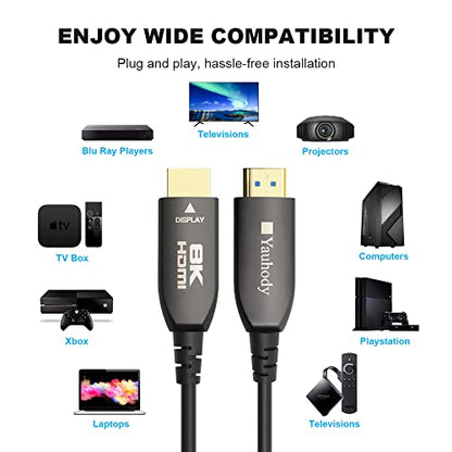 Real 8K HDMI Fiber Optic Cable 100ft, Ultra High Speed 48Gbps HDMI 2.1 Over Fiber, Supports 10K, 8K@60Hz, 4K@144Hz/120Hz/60Hz, HDCP 2.2 & 2.3, 4:4:4,eARC, Dynamic HDR 10, 3D(100ft) - size: 100 feet (Fiber HDMI)