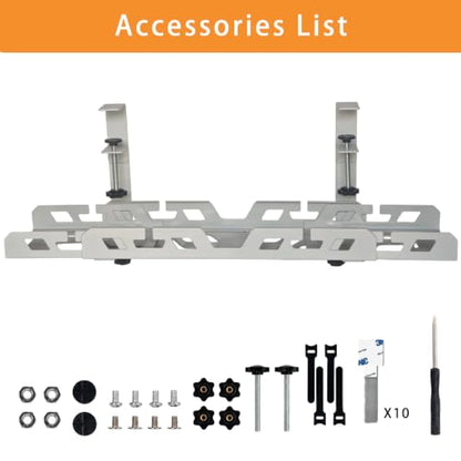 Under Desk Cable Management Tray 15.4-26 Inches Bidirectional Extendable Metal Cable Organizer with Clamp Mount, No Drill Wire Management System for Home Office & Gaming Desk(Light Gray) - color: light gray