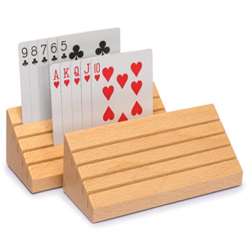 Yellow Mountain Imports Standard-Size Solid Beechwood Playing Card Holders/Racks - Set of 2 Card Organizers - size: 5.9”