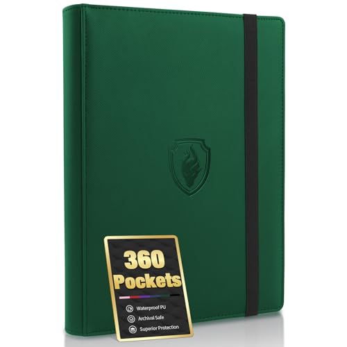 Premium 9 Pocket Card Binder for 360 Cards, Fabmaker PU Cover Trading Card Binder, Sturdy Card Collection Album, Sleek Card Holder Folders for Game Cards & Sports Cards, Dark Green - color: Dark Green, size: 360 Pocket