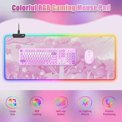 RGB Mouse Pad for Gaming I Large Mousepad with 14 Led Modes I Keyboard Pad Gaming Desk Mat I Non-Slip Rubber Base Mouse Mat I 900x400x4mm Waterproof Mousepad for Women Girl Gamer I Light Pink - color: Light Pink