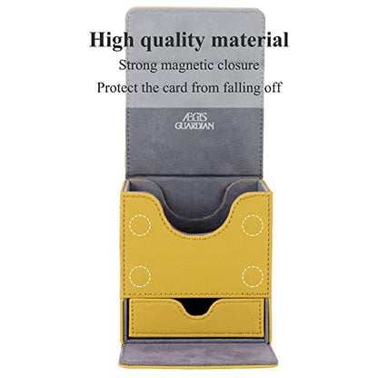 AEGIS GUARDIAN Card Deck Box with Dice Tray for MTG Cards, Commander Deck Box fit 150+ Sleeved Cards, PU Leather Card Storage Box Strong Magnet Deck Game Case for TCG CCG, Yellow - color: 6-2