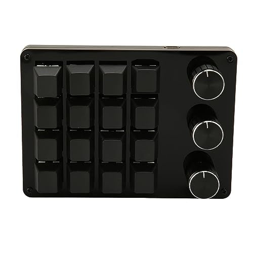 One Handed Macro Programmable Keypad, USB Mini 16 Keys 3 Knobs Hotswap Mechanical Gaming Keyboard with Blue Switch, for Gaming, Office