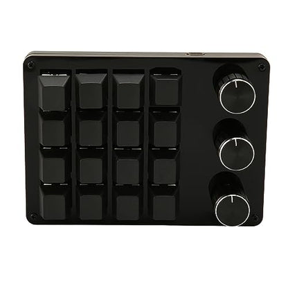 One Handed Macro Programmable Keypad, USB Mini 16 Keys 3 Knobs Hotswap Mechanical Gaming Keyboard with Blue Switch, for Gaming, Office