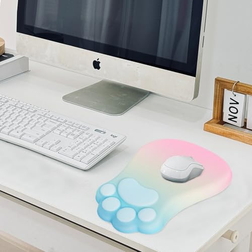 L-SPOUTTO Ergonomic Mouse Pad with Wrist Rest,Cute Mouse Pad Wrist Support | Cat Paw Comfortable Massage Design,Computer Pain Relief Mousepad with Non-Slip PU Base for Desk Laptop Gaming,Rainbow - color: Rainbow
