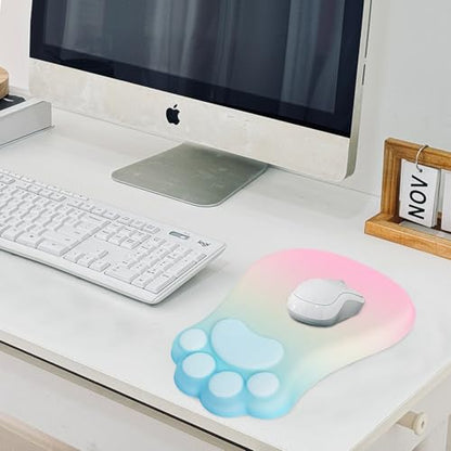 L-SPOUTTO Ergonomic Mouse Pad with Wrist Rest,Cute Mouse Pad Wrist Support | Cat Paw Comfortable Massage Design,Computer Pain Relief Mousepad with Non-Slip PU Base for Desk Laptop Gaming,Rainbow - color: Rainbow