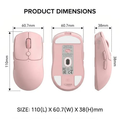 RK ROYAL KLUDGE MO1 Wireless Mouse, 55g Ultra-Lightweight Computer Mice, 6 Programmable Buttons, 2.4GHz/Bluetooth/Wired, 6000 DPI Optical Sensor, Pink - color: Pink