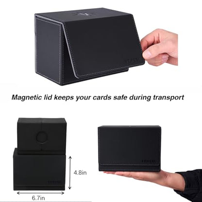 Venssu MTG Deck Box for Commander Display with Dice Tray (Black＆Grey) | Holds 200 Single/160 Double-Sleeved Cards, Fit MTG/PTCG/OPTCG Cards, Strong Magnet, With 2 Dividers & 1 Magnetic Card Holder - color: Black＆Grey