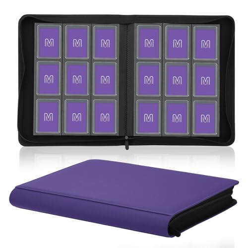 Toploader Binder, 9-Pocket 288 Cards Holder for 3"x4" Rigid Card Sleeves | Top Loader Binder with Sleeves Trading Card Binder for TCG,Sport Cards, PU Leather Cover, Side Loading (9 Purple) - color: 9Purple6