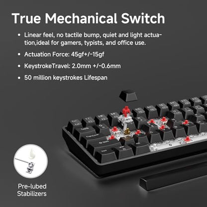 TMKB 60% Mechanical Gaming Keyboard, Red Linear Switch, Wired, Black | LED Backlight, Anti-Ghosting, Detachable USB-C, Double-Shot Keycaps, 61 Keys - style: Black