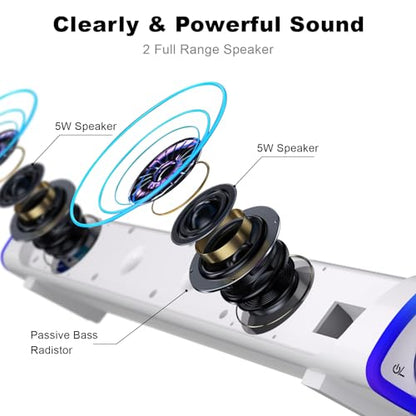 SOULION R30 Computer Speakers Wired 3.5mm Aux with Rotary Switch LED Light | USB Powered Aux Connected with Crystal Sound, Slanted Design PC Speaker for Desktop Laptop Monitor Office Work Music White - color: White, style: 3.5mm Aux