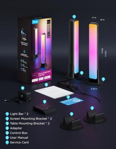 Govee Smart Light Bar, RGBICWW TV Lights for Living Room, Gaming, Black | Compatible with SmartThings, Matter, Alexa, LED Light Bar with Scene and Music Modes for Living Room, Gaming, PC, App Control - color: Black