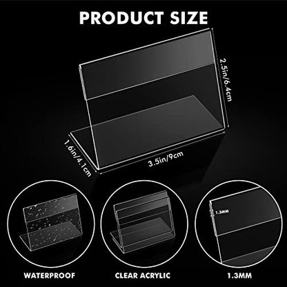 Teling 12 Pcs 3.5 x 2.5 Inch Acrylic Business Card Holder Slant Back Sign Holders Clear Name Display Mini Acrylic Stands l Shaped Display Stand for Classroom Home Office Decorating Supplies