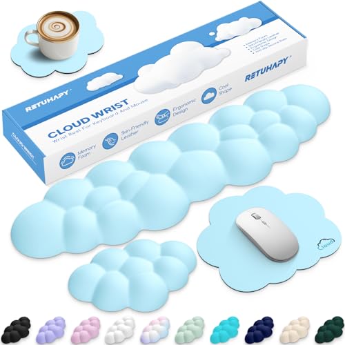 Cloud Wrist Rest Keyboard Cushion and Cloud Mouse Pad, Blue | 4-in-1 Ergonomic Cloud Keyboard Wrist Rest Set, Memory Foam, Arm Support for Palm, Cute Desk Accessory for PC Gaming Setup - color: 07 Blue, size: Tenkeyless