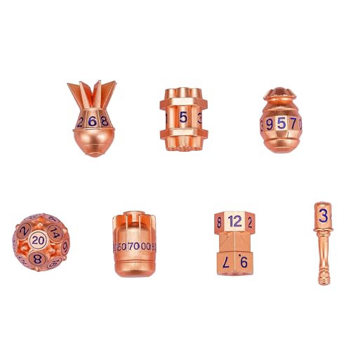UDIXI Metal Dice Set D&D, RPG 7PCS Polyhedral Metal DND Dice Set Copper | Bomb Shape, Solid Metal, Cool Design, Leather Pouch Pakaging, for Dungeons and Dragons Role Playing Games Tabletop Game - color: Copper Blue