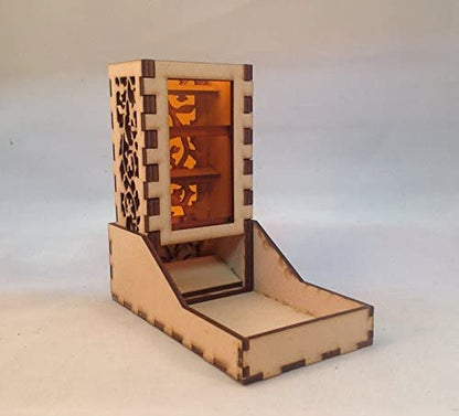 Mini Dice Tower and Tray v5 Amber Acrylic Window Laser Cut MDF Unique Gift