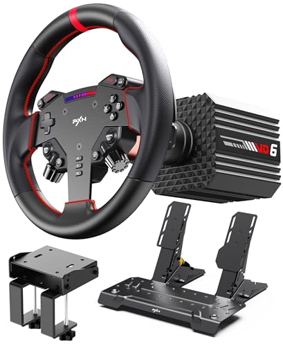 PXN VD6 Direct Drive Racing Wheel Bundle, 6Nm Force Feedback, for Windows | Servo Motor, 11 in Wheel with Quick Release, Hall Effect Pedals, Table Clamp, PC Tuning Software Support