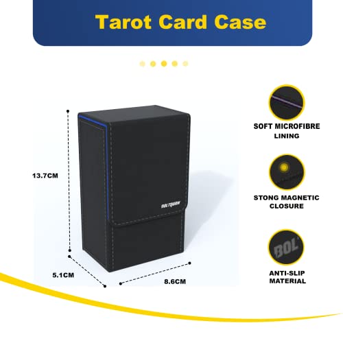 Black Tarot Card Holder with Blue Interior; Fold Top Tarot Card Box Case with Magnetic Lid Closure; Fits Standard Tarot Card Deck; Holder Measures Standard Size 5.39 x 3.38 x 2 In (Blue) - color: Blue