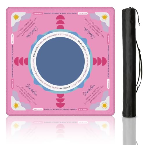 Large Pink Mahjong Mat for Table with Rules, 31.5" x 31.5" Noise Reduction Non Slip Waterproof Mah Jong Table Mat with Carrying Bag, Suitable for Mahjong, Poker, Board Games, Dominoes, and Card Games - color: Large Pink