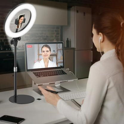 10'' Desk Ring Light with Stand – Zoom Lighting with Phone Holder for Computer・Video Calls・Conference – CRI95 LED Adjustable Circle Light, 10'' Large Lamp Head, Content Creator Friendly - color: Black