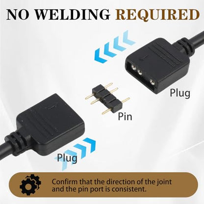4 Pack ARGB Extension Cable, 3-Pin to SM 3-Pin Male Adapter with Adapter pin, 5V Addressable RGB Extension Cable for PC Fans and LED Strips, Motherboard Sync (0.98 FT/ 30 CM Each) - color: 5V 3pin female to male