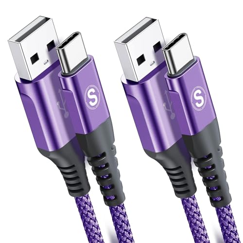 sweguard USB Type C Charger Cable [2-Pack,10ft+10ft] iPhone 15 Charger Nylon Braided USB Cord for iPhone 15 Pro Max Samsung Galaxy S23 S22 S21 S20 S10 S9 S8+ Note 20 Flip A53 A54 Pixel LG Moto PS5 - color: Purple, size: 10ft+10ft