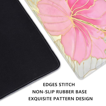 Abstract Floral Mouse Pad Desk Mat,Pink and Gold Extended Gaming Mouse Pad with Stitched Edges,Non-Slip Waterproof Rubber Base for Office,Computer,Keyboard,Laptop and Home Desk Pad(27.5X11.8 in) - color: Abstract Flower Pink and Gold