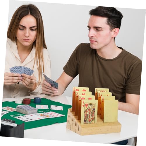 Wooden Playing Card Holder Sloped Design for Easy Access Viewing Nonslip Base Multi Display Stand for Games Collectors