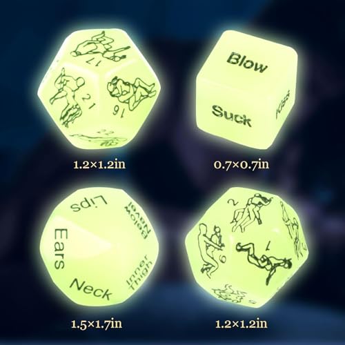 4 Pcs Dice Set Couple Games Date Night Dice, Glow in The Dark Couples Decision Dice Toys for Romantic Ideas, Funny Naughty Gift for Adults Boyfriend Girlfriend Men or Women WQ10