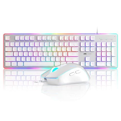 Camiysn Gaming Creamy Keyboard and Mouse, White 104 Keys RGB and 6 Speed RGB Mouse Combo, Pudding Keycaps Silent Computer Keyboard for Computer/PC/Laptop/Mac/Windows/Office - color: White