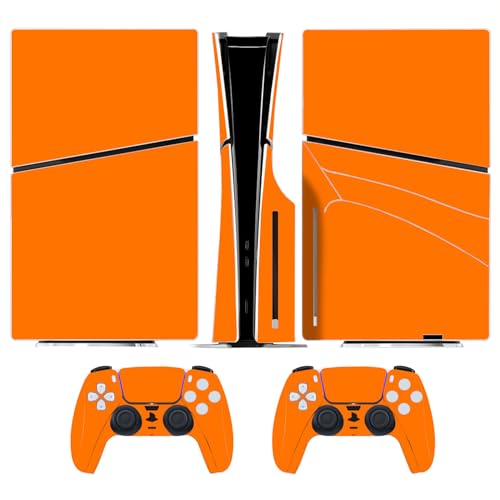 Solid Color Skin Wrap Compatible with PS5 Slim Disc Edition (Orange) | Console Cover Protective Sticker, Game Controller Vinyl Wrap - color: Orange