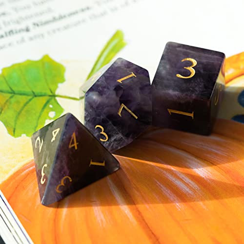 UDIXI Amethyst Gemstone Dice Set D&D Stone DND Dice Set for Tabletop Games | Natural Stone, Premium Gift Box, DM Gift, for Dungeons and Dragons Role Playing Games - color: Amethyst