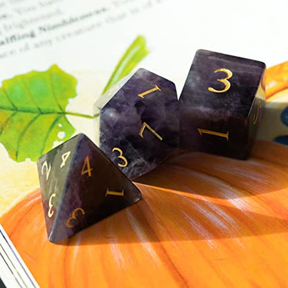 UDIXI Amethyst Gemstone Dice Set D&D Stone DND Dice Set for Tabletop Games | Natural Stone, Premium Gift Box, DM Gift, for Dungeons and Dragons Role Playing Games - color: Amethyst