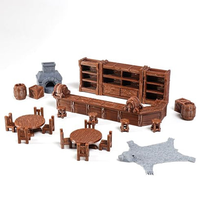 Tavern Bar Furniture Set, D&D Terrain, 3D Printed Tabletop RPG Scenery and Wargame Terrain 28mm Dungeon Miniatures