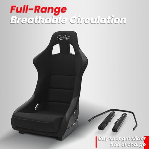 1PC Universal Large Racing Bucket Seats, Fiber Glass Fixed Back Bucket Racing Seat w/Dual Slider, Racing Seat With CIWUCSEAT LOGO, For Car Use, “21.2W X 33"H X 17.32"D, Not Including Seat Bracket