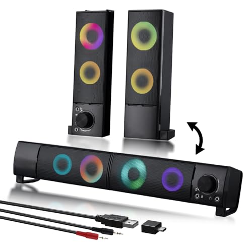 Wired Computer Speakers Designed for Desktop Devices USB Plug-and-Play Clear Sound with RGB Lighting Features Volume knob Ideal Gaming Speakers for Computers, laptops, Phones, and Tablets