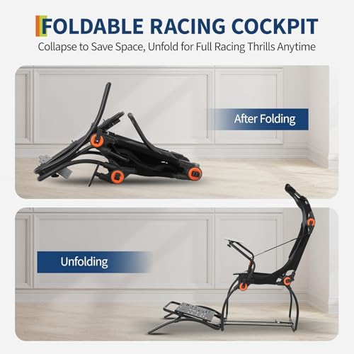 Foldable Sim Racing Rig | Heavy-Duty Carbon Steel Racing Wheel Frame Fits Logitech & All Top Gaming Steering Wheel Brands - size: 70.9x33.1x37.4 Inch