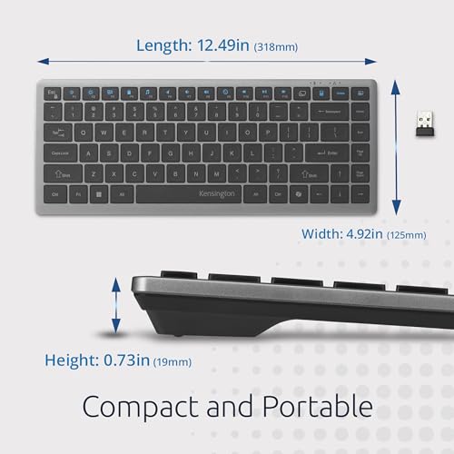 Kensington KB435 Wireless Compact Keyboard, Bluetooth & 2.4GHz Connection, Quiet Scissor-Switch Keys, Programmable, Copilot Hotkey, Compatible with Windows, Black (K75409NA) - size: Compact Size, style: Wireless