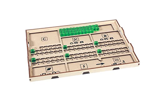 The Broken Token Terraforming Mars Compatible Base Game Organizer - Wood Storage Box with Multiple Trays & Card Shoe - Wooden Game Organizer