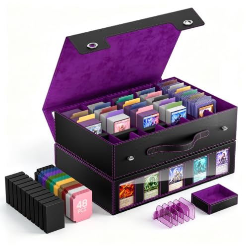 MoKo Trading Card Storage Box for MTG, 3900+Capacity, Black Purple | Card box with Dice Tray, Commander Display & Handle, Top Loaders Organizer Case, For Magic Game, TCG PTCG Sport Cards - color: Black Purple