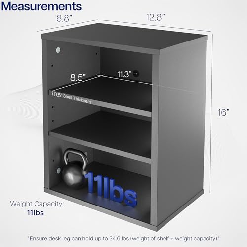 VIVO Black Clamp-on Desk Leg Shelving Unit, Storage Shelves, DESK-SHELF3CL | Multi-Level Storage, Office Accessory Holder for Supplies, Gaming Devices, and More, Workstation Organizer