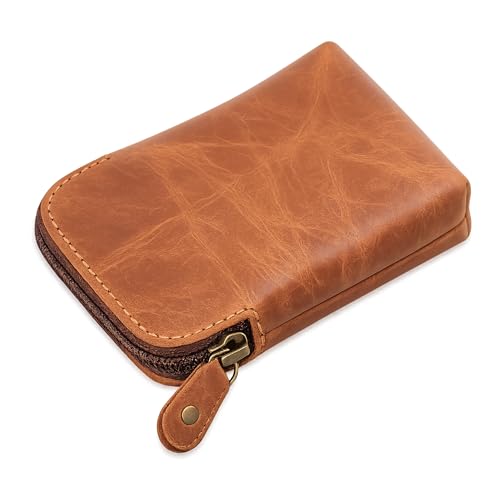 Premium Full-Grain Leather Playing Card Case, Zippered Card Deck Holder for Poker & Bridge Cards, Travel Card Organizer, Secure Multi-Purpose Wallet, Leather Storage Pouch (Tan) - color: Tan