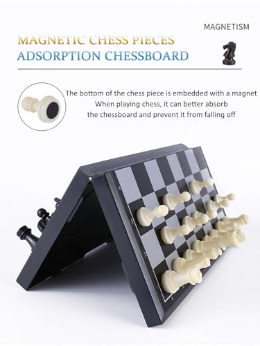 Magnetic Travel Chess Set - 9.5 Inches Small Chess Folding Board Games, Foldable & Portable Gifts Classic 2-Player Strategy Family Games Educational Toys for Teens and Adults - color: Black&white, style: Small / 9.5Inch