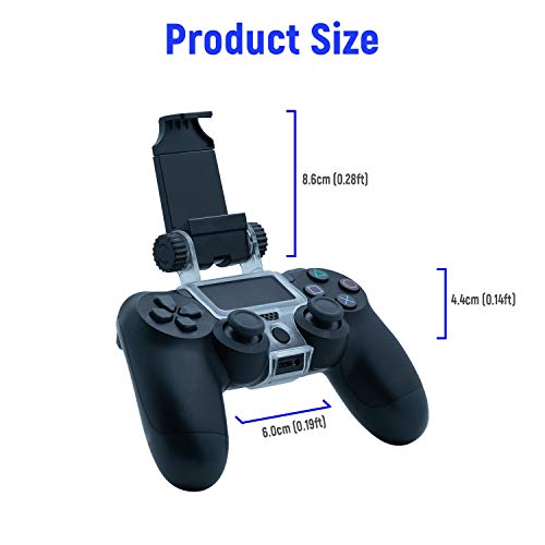 Mcbazel Phone Mount Clip for PS4 Controller, Smart Phone Holder Compatible with PS4 DualShock 4 Controller and iPhone, Android up to 6 Inch - Black | Click-lock installation All buttons & ports fully accessible Folds flat for travel PS4, Slim & Pro compat