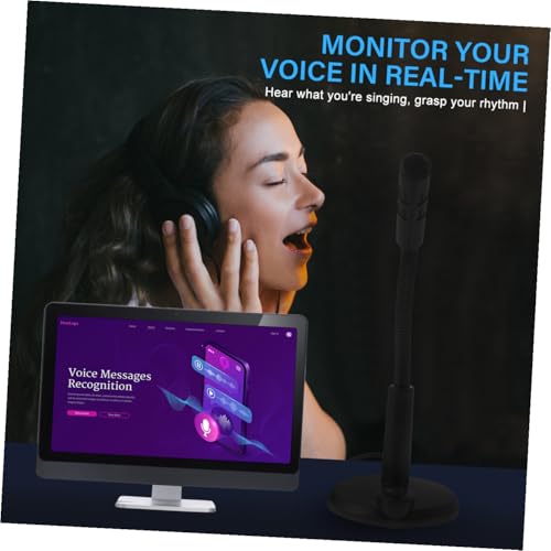 BESPORTBLE Desktop Microphone 3.5mm Black Plastic Adjustable Meeting Mic | Stable Pedestal Base, Simple Plug-And-Use Operation, Suited for Live-Streaming and Singing Sessions