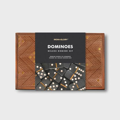 Iron & Glory Dominos Set for Adults - Board Games - Travel Dominoes Set - Tile Games - Classic Strategy Game for Family - Brain Teaser Puzzles - 28 Dominoes Tiles in Wood Box - Game Night Play