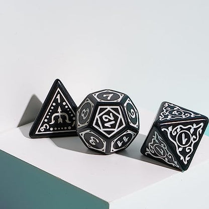 DND Dice Set -D&D Polyhedral Dice (7 Pcs) Druid Dice with Leather Dice Bag for Role Playing Dice Games RPGs(Druid - Black White) - color: Druid - Black White